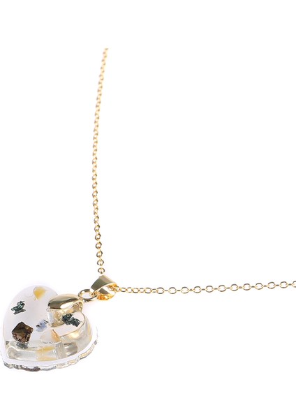 Çeşitli Doğal Taşlı Epoksi Kalp Kolye