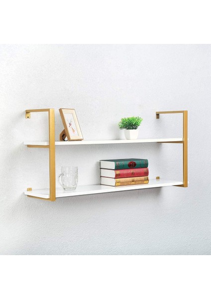 Tasnia Duvar Rafı - 120 Genişlik Gold - 2 Katlı