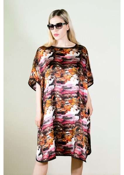 Kadın Abstract Desen %100 Ipek Elbise
