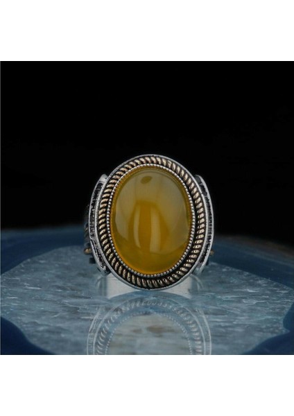 Kral Taçı Model Oval Sarı Yemen Akik Taşlı Gümüş Erkek Yüzük fırsatları