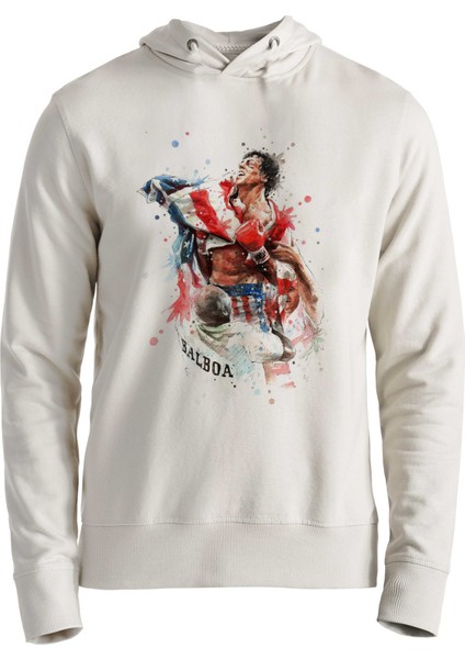 Rocky Balboa Tasarımlı Baskılı Ekru Sweatshirt