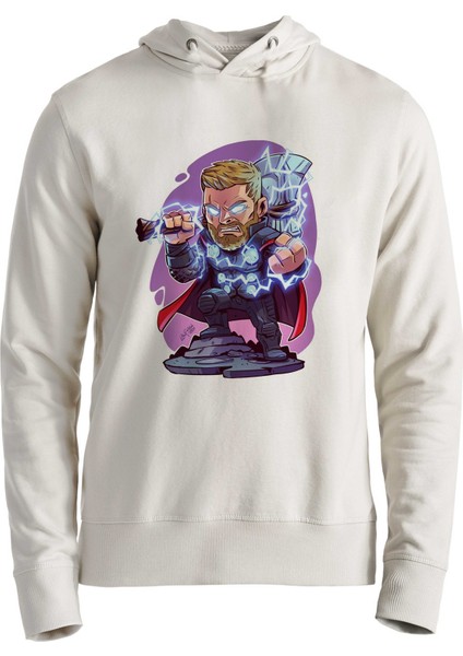 Thor Mjolnir Hammer Dijital Baskılı Ekru Sweatshirt