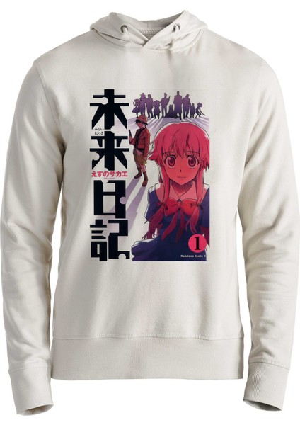 Mirai Nikki Resimli Baskılı Ekru Sweatshirt