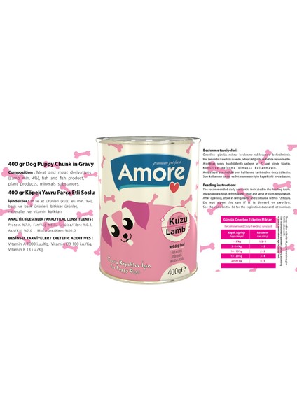 Puppy Lamb Chunks Kuzu Parça Etli Yavru Köpek Konserve Mama 6 x 400G