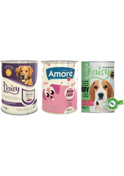 Kuzu Parça Etli Yavru Köpek Konserve Mama 3+3+6lı + Sticks ödül çubuğu 2x3 Adet