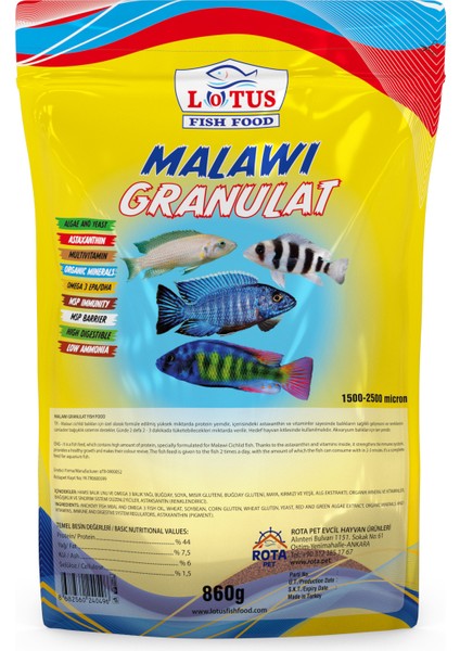 Malawi Granulat Ciklet Protein 860 G Akvaryum Balık Yemi + 30 gr + 30 gr