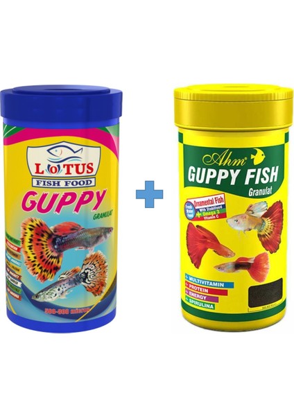Guppy Granulat 250ML + Ahm Guppy Mix 250 ml Kutu Balık Yemi