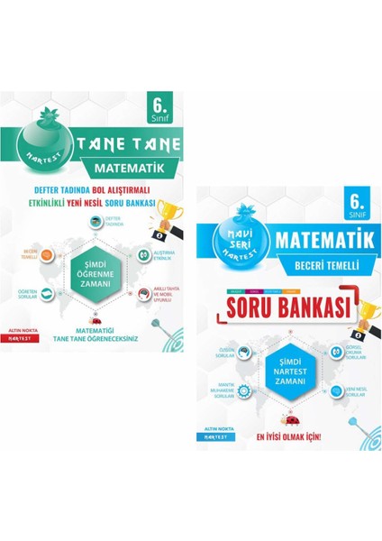 6. Sınıf Defter Tadında Tane Tane Matematik ve Nartest Yayınevi Mavi Matematik Soru Bankası