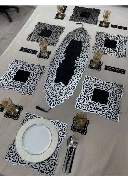 Yemek Sunum Takımı Kadife 8 Kişilik Runner Amerikan Servis/25 Parça