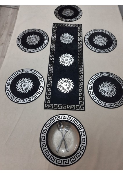 Kadife Yemek Sunum Takımı/runner Amerikan Servis 7 Parça 6 Kişilik
