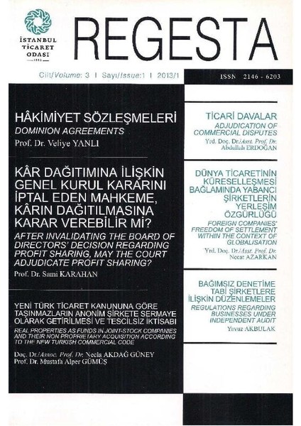 Regesta Ticaret Hukuku Dergisi - Hakimiyet Sözleşmeleri