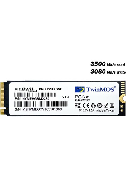 NVMehGBm2280 2TB 3500MB-3080MB M.2 PCIe NVMe Pro SSD