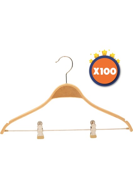Ahşap Askı 8061 Mandallı Pantolon Etek Askısı Naturel Renk 100 Adet