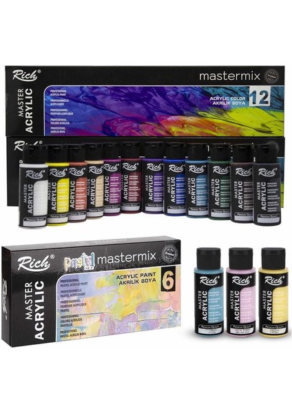 Mastermix Akrilik Boya 12 Canlı 6 Pastel Renk 18X60 cc