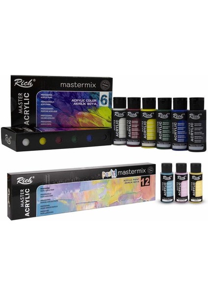 Mastermix Akrilik Boya 6 Canlı 12 Pastel Renk 18X60 cc
