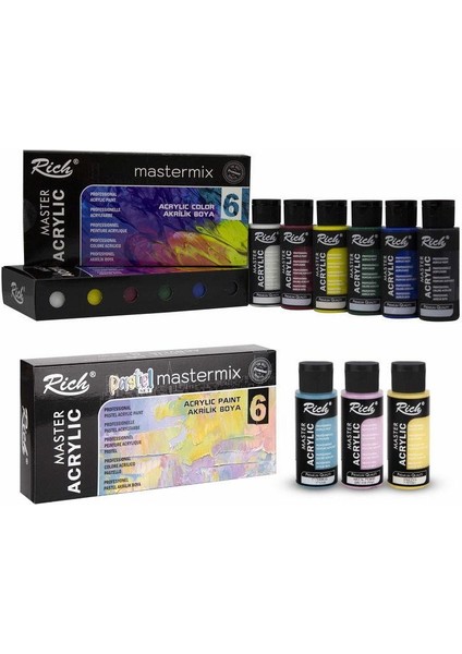 Mastermix Akrilik Boya 6 Canlı 6 Pastel Renk 12X60 cc