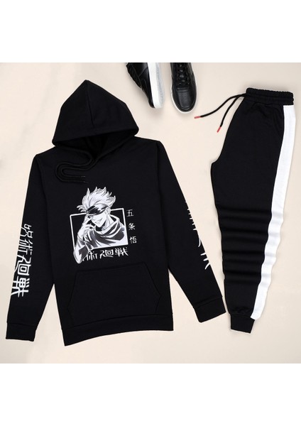 Kapşonlu Siyah Hoodie Eşofman Takımı