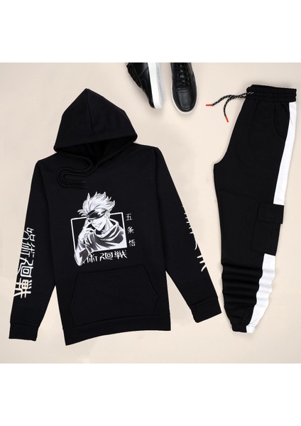 Kapşonlu Siyah Hoodie Eşofman Takımı