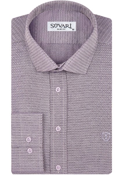 Slim Fit Armür Desenli Lacivert Erkek Gömlek modelleri