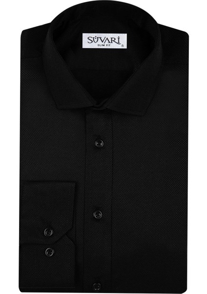 Slim Fit Armür Desenli Beyaz Erkek Gömlek modelleri