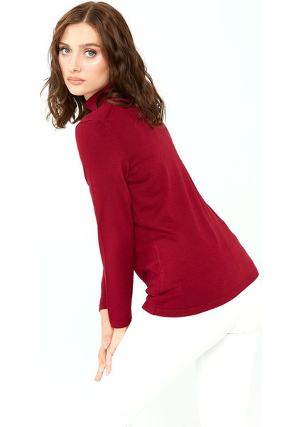 Kadın Likralı Uzun Kollu Basic Tam Balıkçı Bluz Vişne modelleri