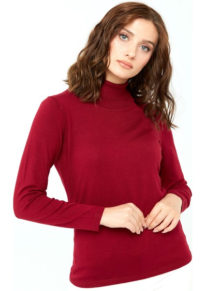 Kadın Likralı Uzun Kollu Basic Tam Balıkçı Bluz Vişne indirimleri