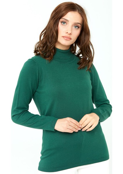 Kadın Likralı Uzun Kollu Basic Tam Balıkçı Bluz Ördek Yeşil fiyatları