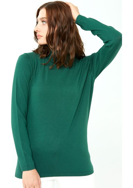 Kadın Likralı Uzun Kollu Basic Tam Balıkçı Bluz Ördek Yeşil modelleri