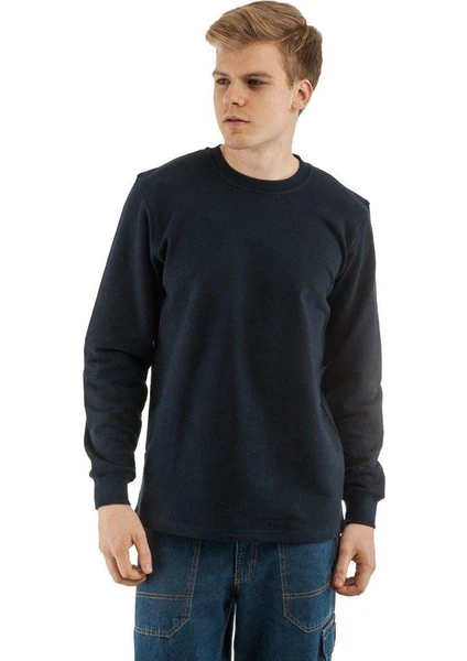 Uzun Kol Sıfır Yaka Sweatshirt Lacivert