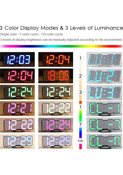 3D Kablosuz Uzaktan Dijital Rgb LED Çalar Saat USB (Yurt Dışından)