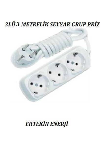 Grup Priz 3 Lü 3 Metrelik Topraklı Kablolu Uzatmalı Seyyar 3lü Grup Priz