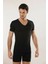 713 Derin V Yaka Kısa Kollu Likralı T-Shirt - Siyah 1