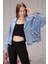 Geniş Kol Mini Kadın Kot Ceket 6639-819 Mavi 1