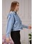 Geniş Kol Mini Kadın Kot Ceket 6639-819 Mavi 4