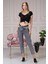 Beli Yırtmaçlı Mom Jean Kadın Pantolon 4222-888 Gri 1