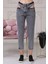 Beli Yırtmaçlı Mom Jean Kadın Pantolon 4222-888 Gri 4