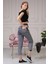 Beli Yırtmaçlı Mom Jean Kadın Pantolon 4222-888 Gri 5