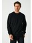 Erkek Siyah Basic Bisiklet Yaka Sweatshirt 1