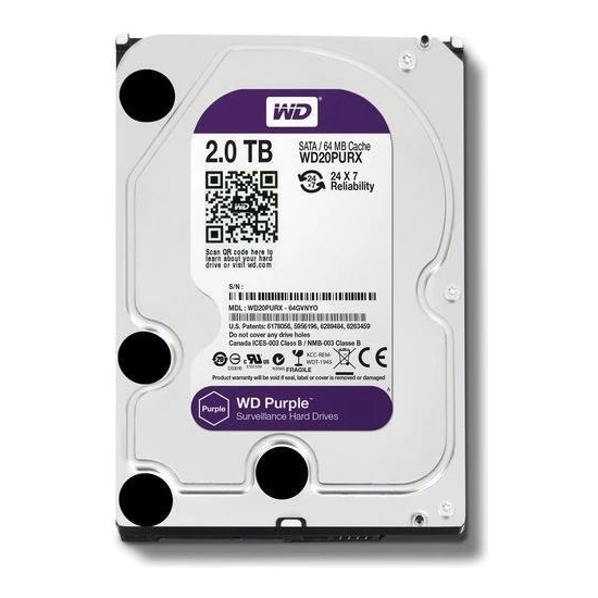 Wd Purple 2 Tb  3.5 5400 Rpm Sata 3 WD20PURX Güvenlik Harddisk