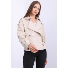 Deri Effect Kadın Oversize Açık Kahve Deri Ceket