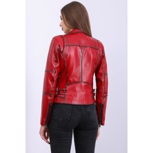 Deri Effect Kadın  Deri Biker Vintage Mont