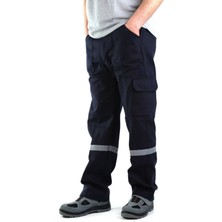 Taniş Lacivert 16/12 Gabardin Komando Cepli Pamuklu Reflektörlü Yazlık Iş Pantolonu