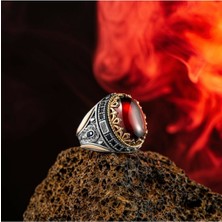 Takılingo Gümüş Mini Zirkon Taş Detaylı Kırmızı Akik Taşlı Yüzük