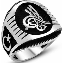 Modasilvers Gümüş Elif Vav Işlemeli Düz Kesim Turkuaz Taşlı Örgü Desen Erkek Yüzük