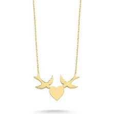 Engingold 14 Ayar Altın Kuş Figürlü Kalp Kolye