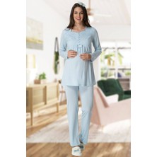 Mecit Pijama Mecit 1924 Mavi Dört Parça Hamile Lohusa Set