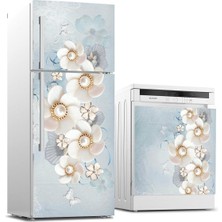 Sticker Art Buzdolabı ve Bulaşık Makinası Beyaz Eşya Sticker Kaplama 3D Beyaz Çiçekler