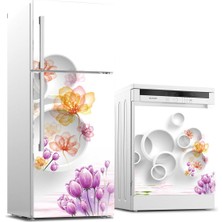 Sticker Art Buzdolabı ve Bulaşık Makinası Beyaz Eşya Sticker Kaplama 3D Beyaz Daire Çiçek