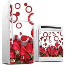 Sticker Art Buzdolabı ve Bulaşık Makinası Beyaz Eşya Sticker Kaplama Kırmızı Güller Daire