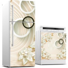 Sticker Art Buzdolabı ve Bulaşık Makinası Beyaz Eşya Sticker Kaplama 3D Golden Yuvarlak